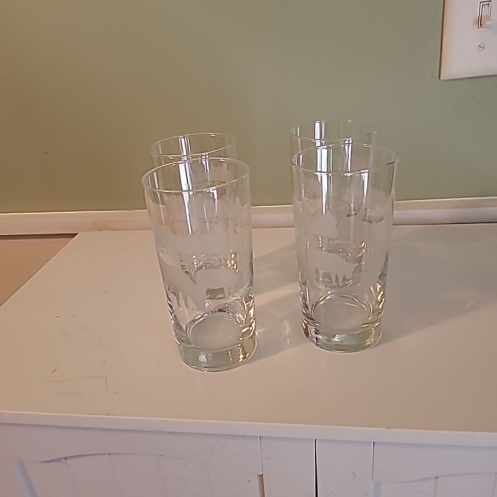 Set of Four Etched Glasses